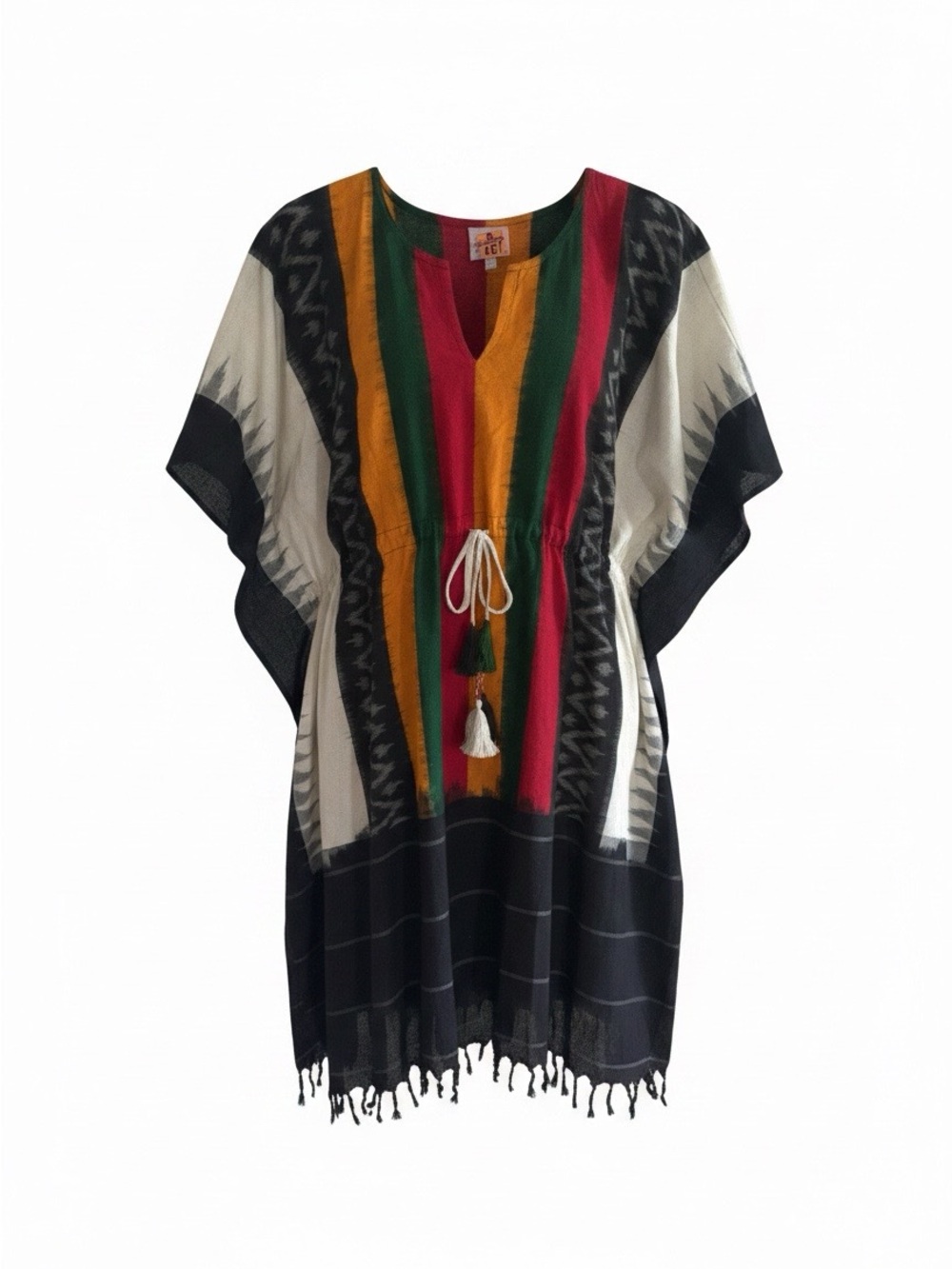 Boho Tassel-Front Multicolor Kaftan Tunic by Pax Philomena